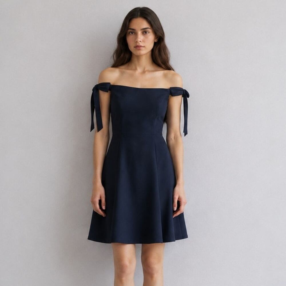 Claudie Pierlot Rio Off-The-Shoulder Crepe Mini Dress Womens FR36/S Navy